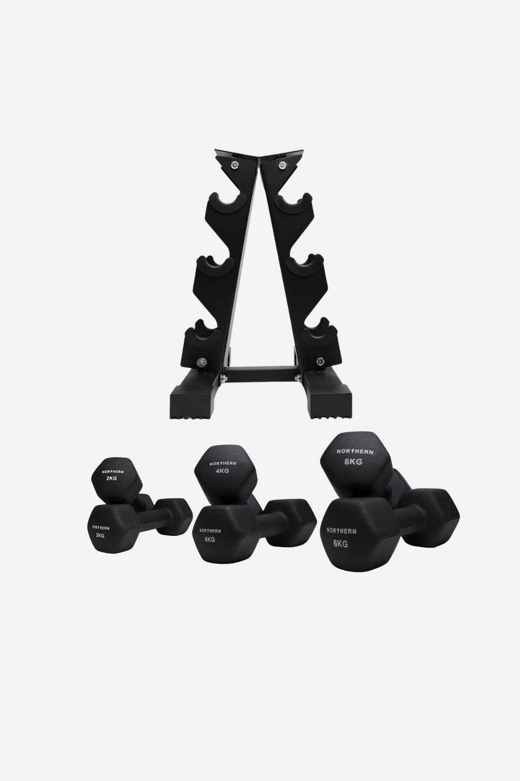 2-6KG Neoprene Dumbbell Set with 3-Tier A-Frame Storage Rack