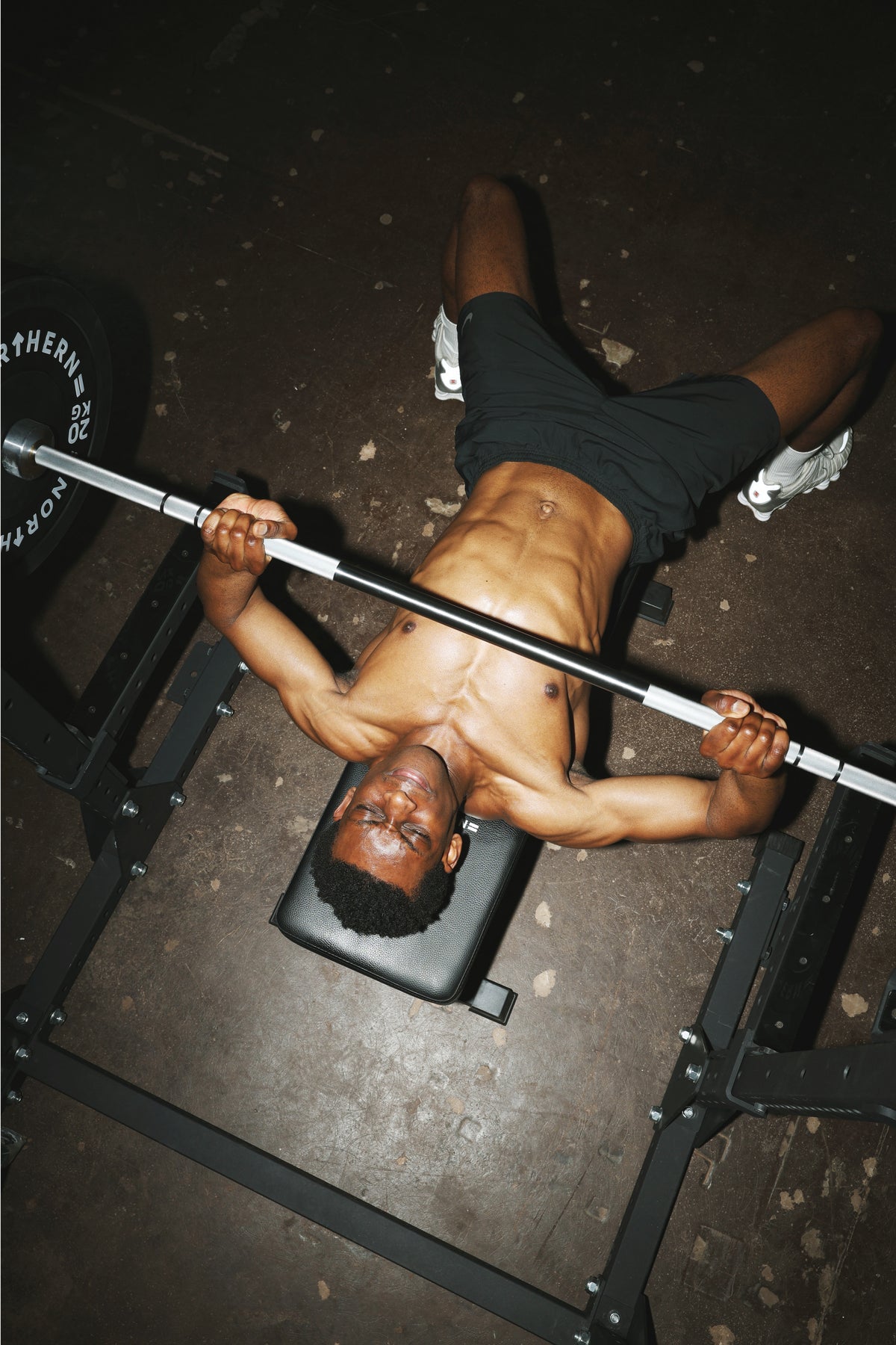 Bench Press Exercise Using Northern Olympic Barbells, Olympic Cast Iron Plates and Flat Bench