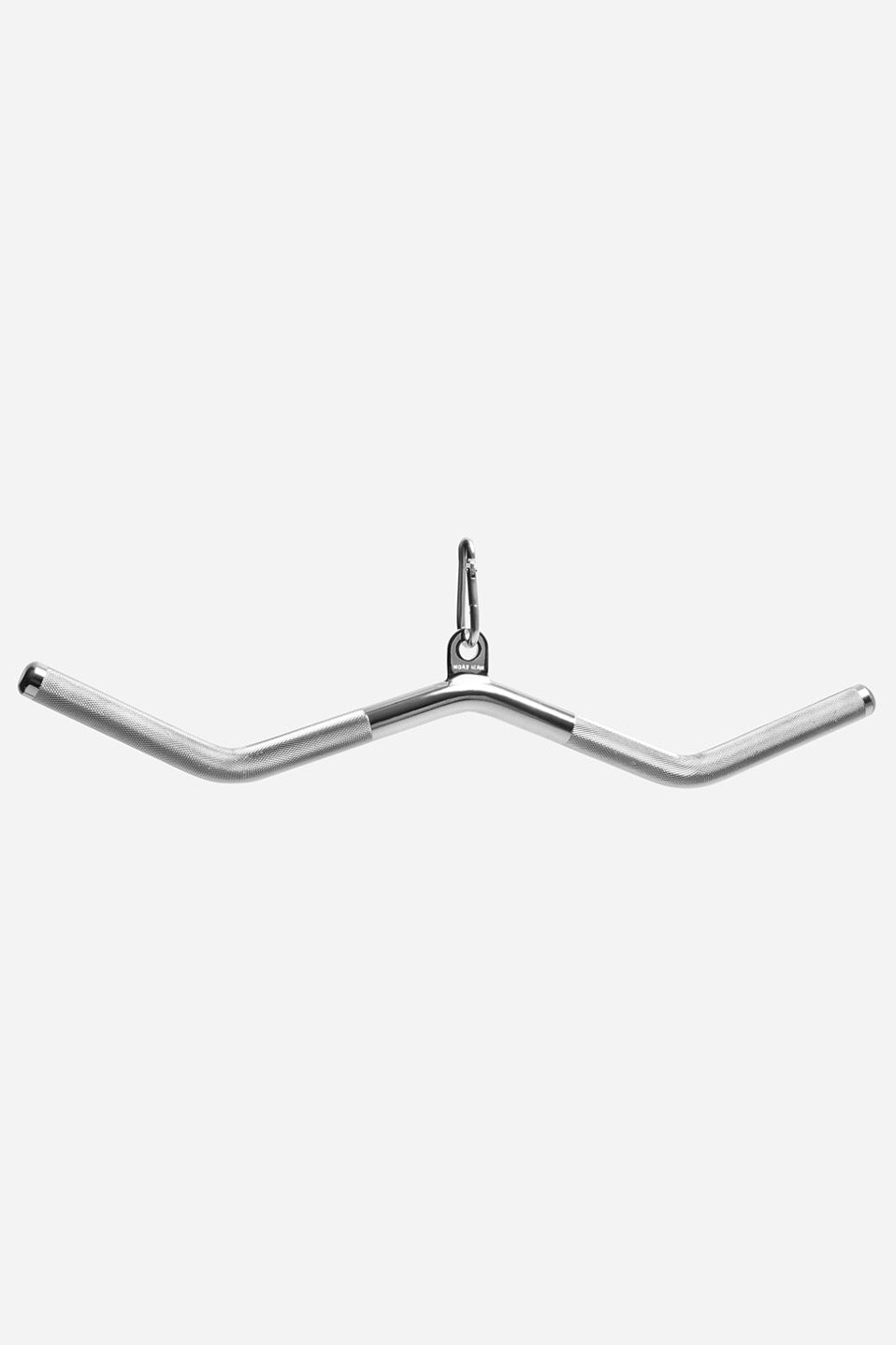 Front view of lat pulldown bar featuring angled W-bend construction and knurled grip zones