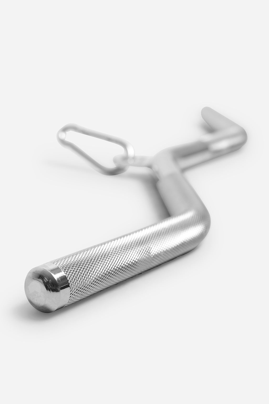 Angled view of chrome lat pulldown bar for versatile back training