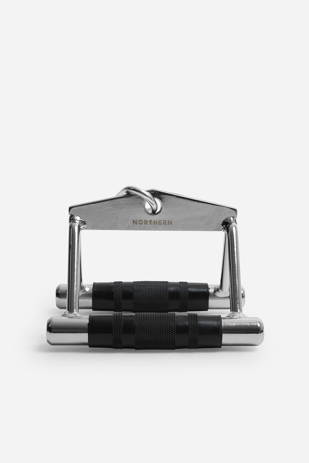 Front view of close grip row handle attachment with rubber grip