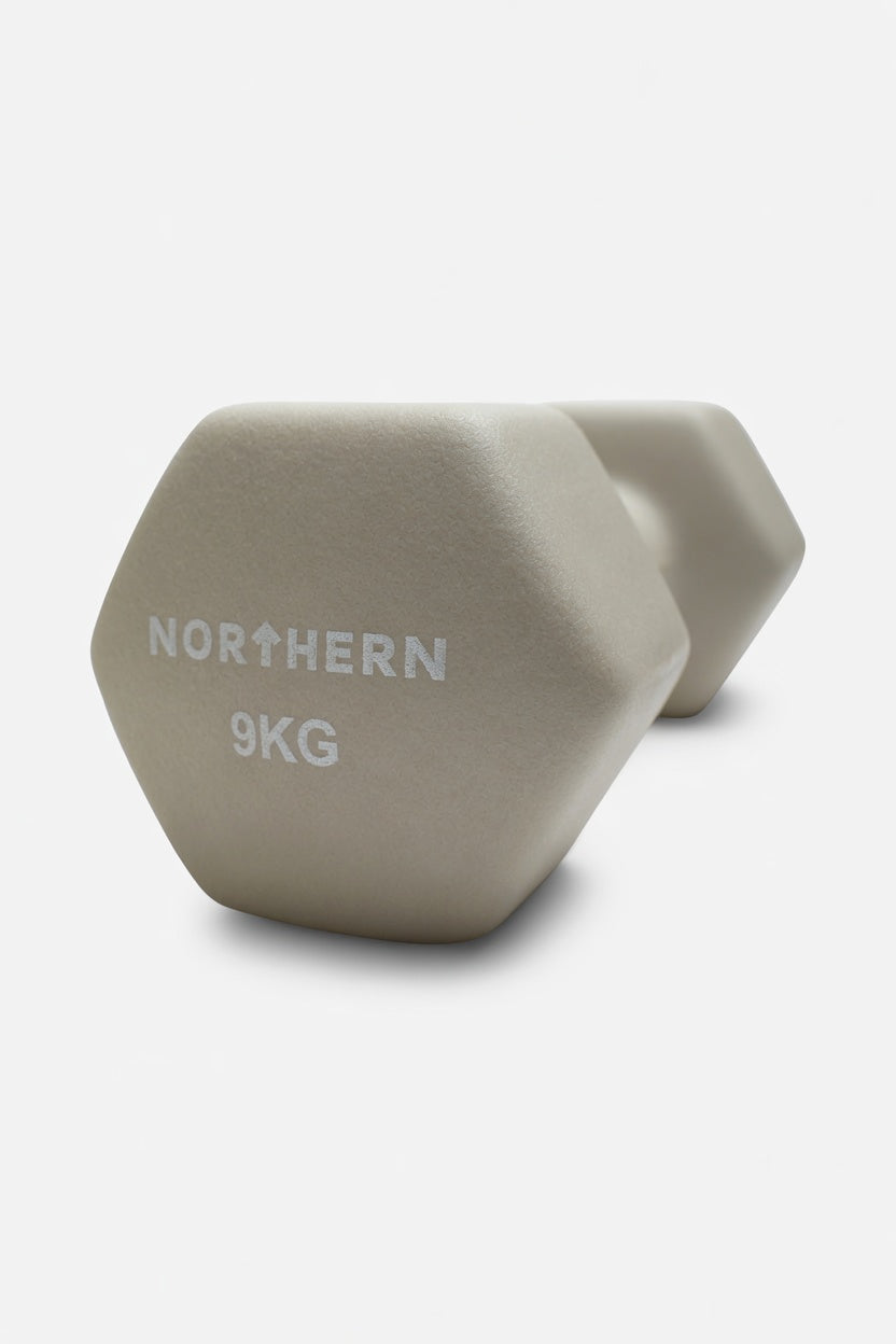 Close-up View of Northern Natural Stone 9KG Neoprene Hex Dumbbells