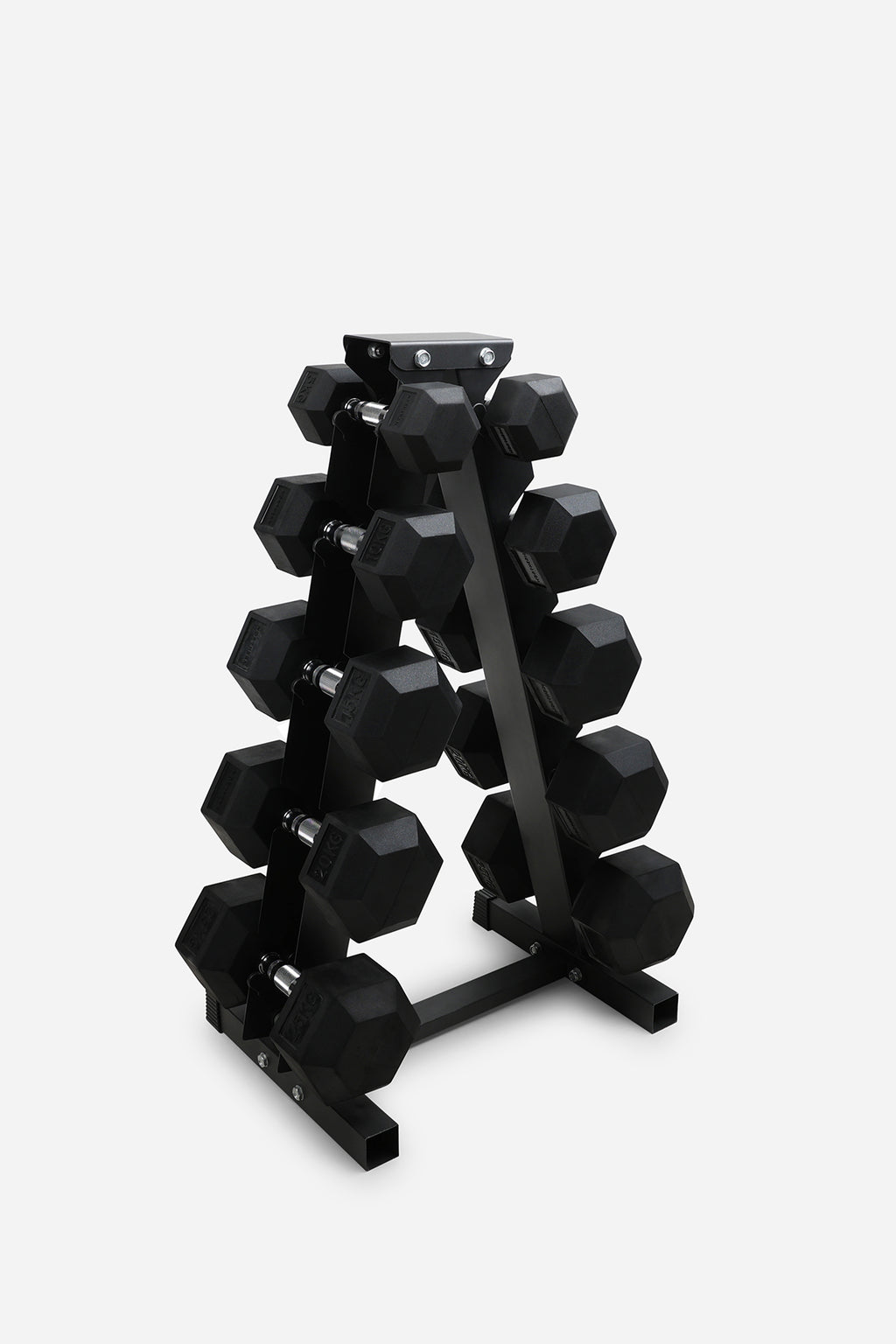 Northern Hex Dumbbell Set 5-25kg with Large 5-Tier A-Frame Rack