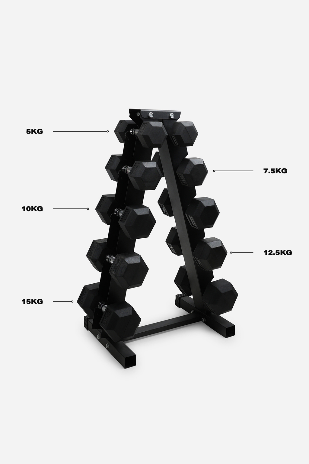 Full 5-15kg Progression Hex Dumbbell Set