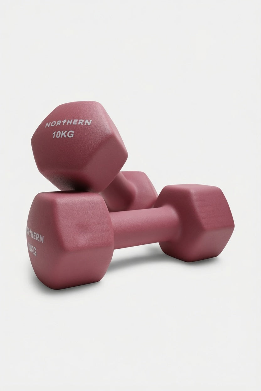 Northern Dusk Pink 10KG Neoprene Coated Hex Dumbbells