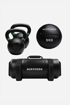 Northern Hybrid Training Package B - 24KG Kettlebell Cast Iron Pair, 9KG Wall Ball & 20KG Powerbag