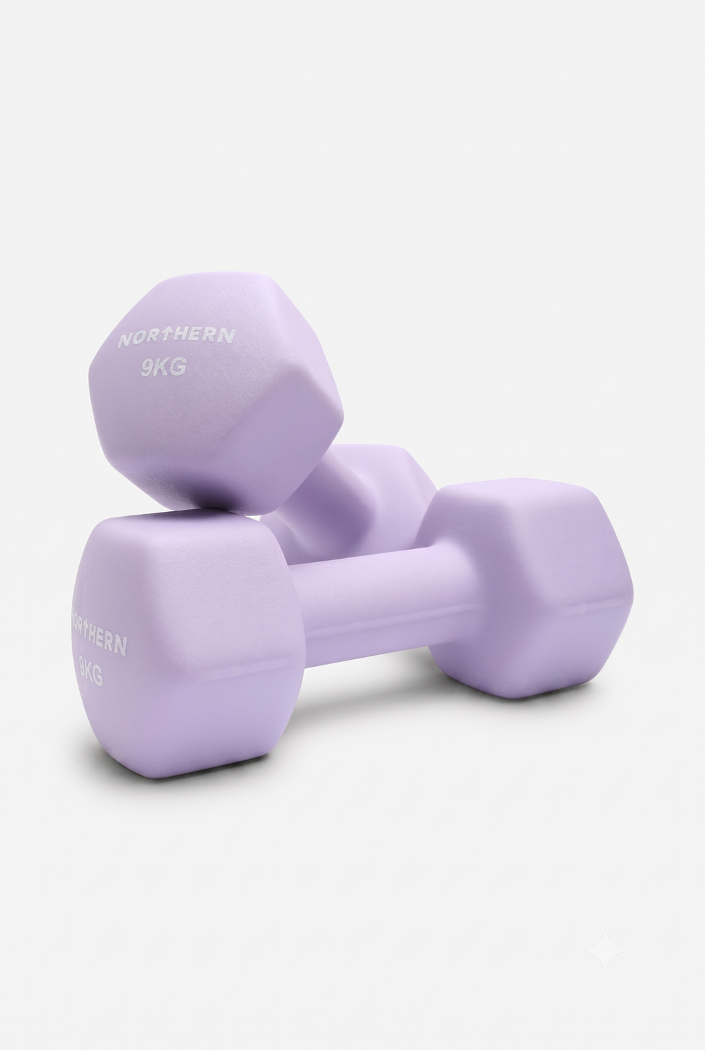 Northern Soft Lavender 9KG Neoprene Coated Hex Dumbbells