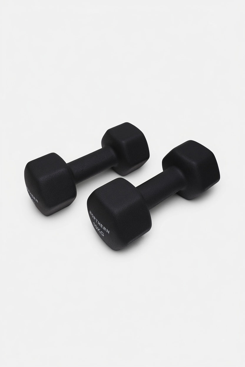 Pair of Northern 10KG Neoprene Hex Dumbbells